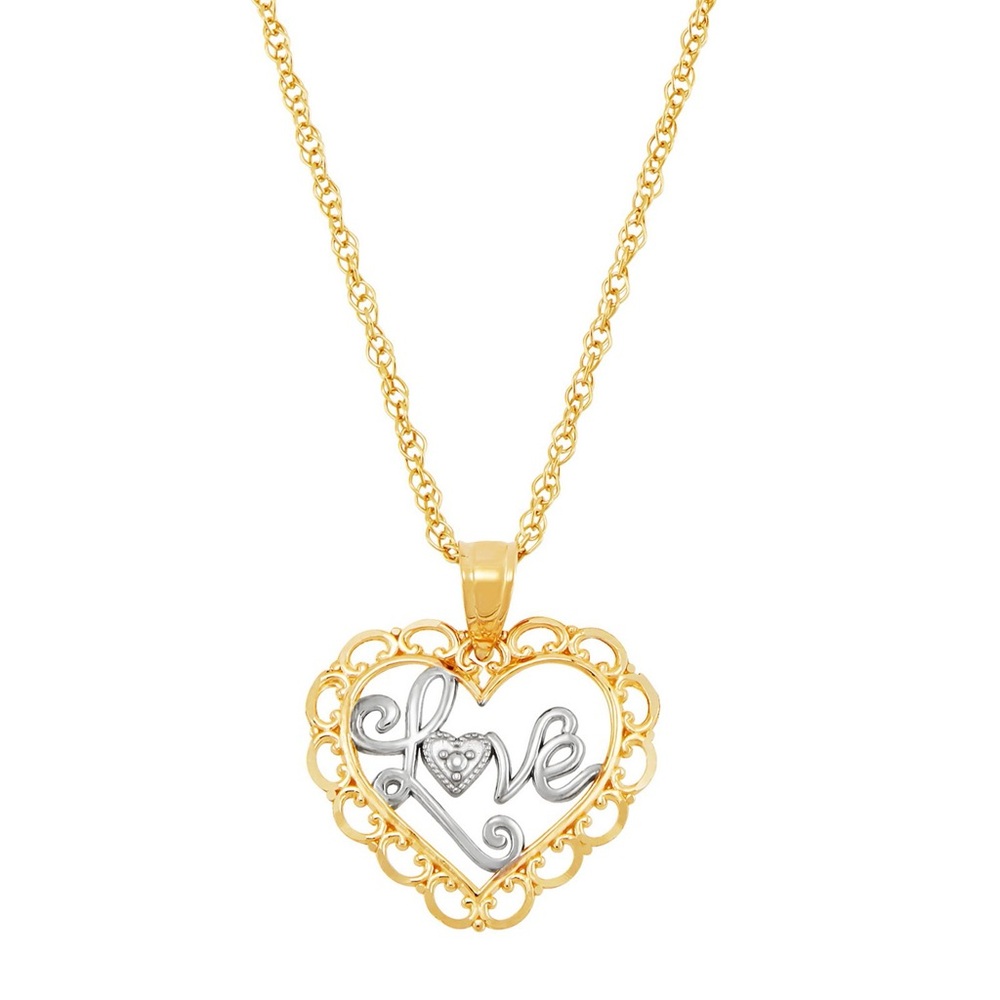 10kGold and Silver Heart Pendant Necklace 10kT gold